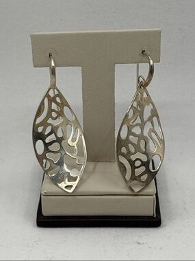 Vintage 925 Sterling Silver Filigree Dangle Leaf Earrings 2.3" 8.5g Italy 925